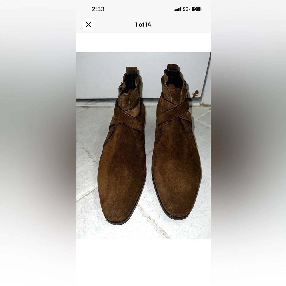 Saint Laurent Brown Wyatt 30 Suede Ankle Buckle Boots